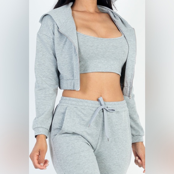 NWT - Cropped Cami,  Zip-up Jacket and Joggers Three Piece Lounge Set - Picture 3 of 4